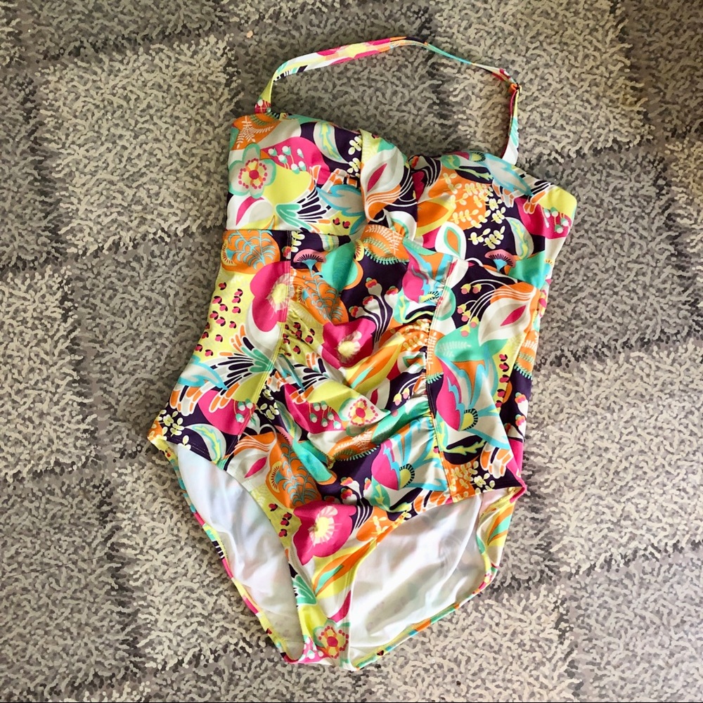 Boden Floral Rouched Maillot Swimsuit